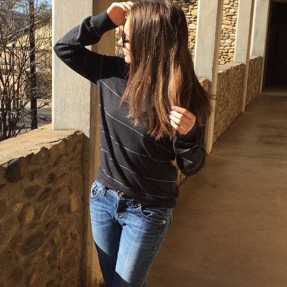 Banana Republic Sweaters - Banana Republic Grey Striped V-Neck Pullover